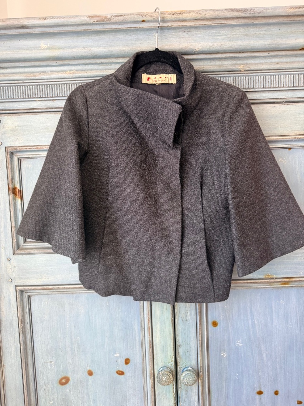 Marni Cropped Wool Jacket in Charcoal Gray Size 42